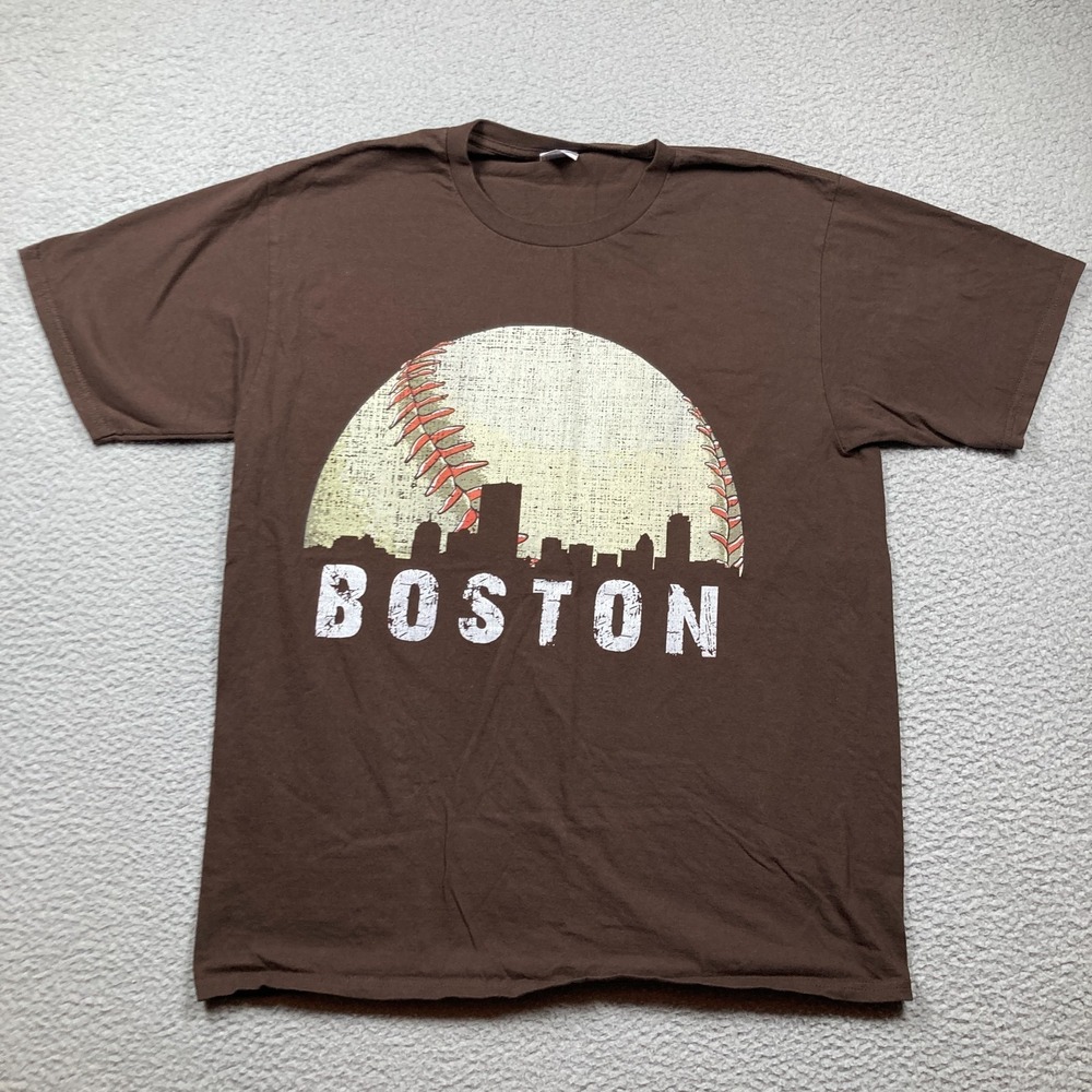 Boston Red Sox Baseball T Shirt Adult Large Brown Short Sleeve MLB Baseball